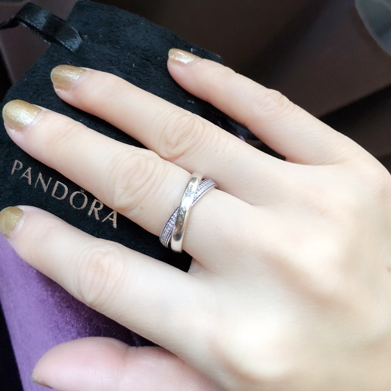 PANDORA 專櫃正品粉紫Sweet promise ring 交叉刻字I love you 尺寸：54