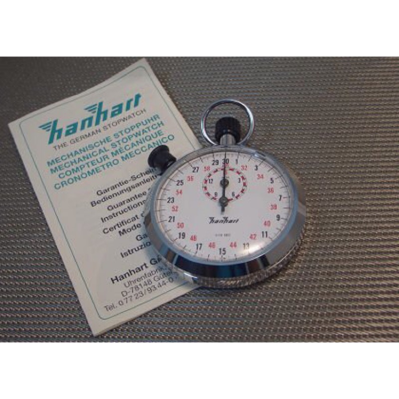 【神梭鐘錶】Hanhart 德國漢達1/10秒刻劃0-30秒進計15分機械上鍊不銹鋼碼錶 型號：122.0401.00