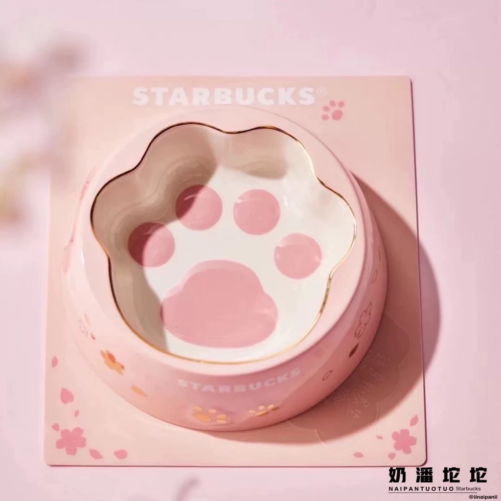 Starbucks官方正品！星巴克狗碗貓咪碗櫻花粉色貓爪貓咪造型寵物碗汪星人喵星人水杯含粉色防滑墊