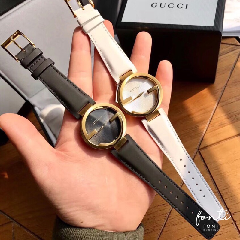 Gucci 金白黑雙g 黑皮革小牛皮手錶古馳gucci錶gucci手錶錶ya 蝦皮購物