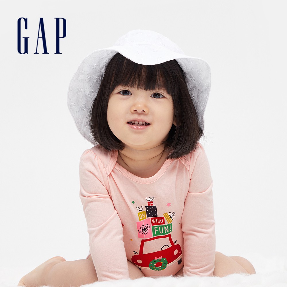 Gap 嬰兒裝 棉質可愛印花長袖包屁衣-粉色(663823)