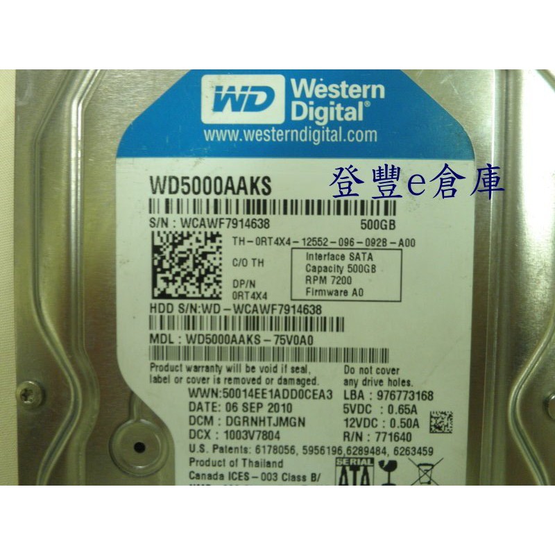 【登豐e倉庫】 YF65 WD5000AAKS-75V0A0 500G SATA2 硬碟
