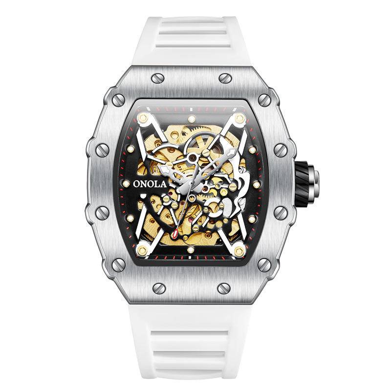 【潮裡潮氣】爆款ONOLA全自動機械手錶男士矽膠帶時尚運動防水錶男 ON3829