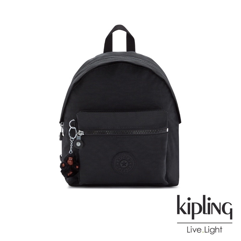 kipling-小尺寸質感黑造型簡約後背包-黑