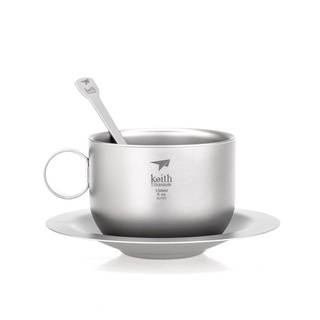 【Keith】鎧斯Ti3601 雙層 經典歐美型咖啡鈦杯(150ml) (套裝組合) / 露營杯具 / 環保餐碗