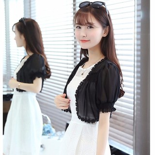 🎀Hanagirl 雪紡薄外套G002 蕾絲花邊款短版防曬小外套 披肩 【現貨在臺】洋裝外套