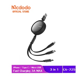 Mcdodo USB 數據線 3 合 1 可伸縮 3A 快速充電器兼容 IPhone 11 Pro Xs Max Typ