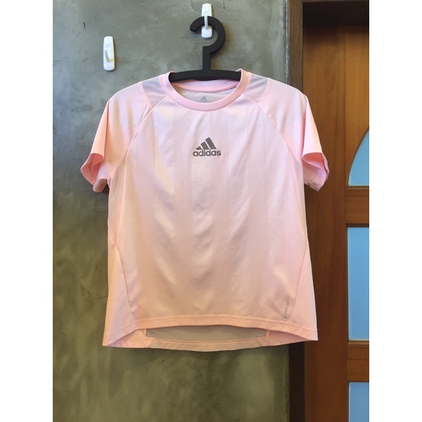 （二手）愛迪達Adidas 粉紅色後背網格設計透氣足球衣/運動上衣 S號
