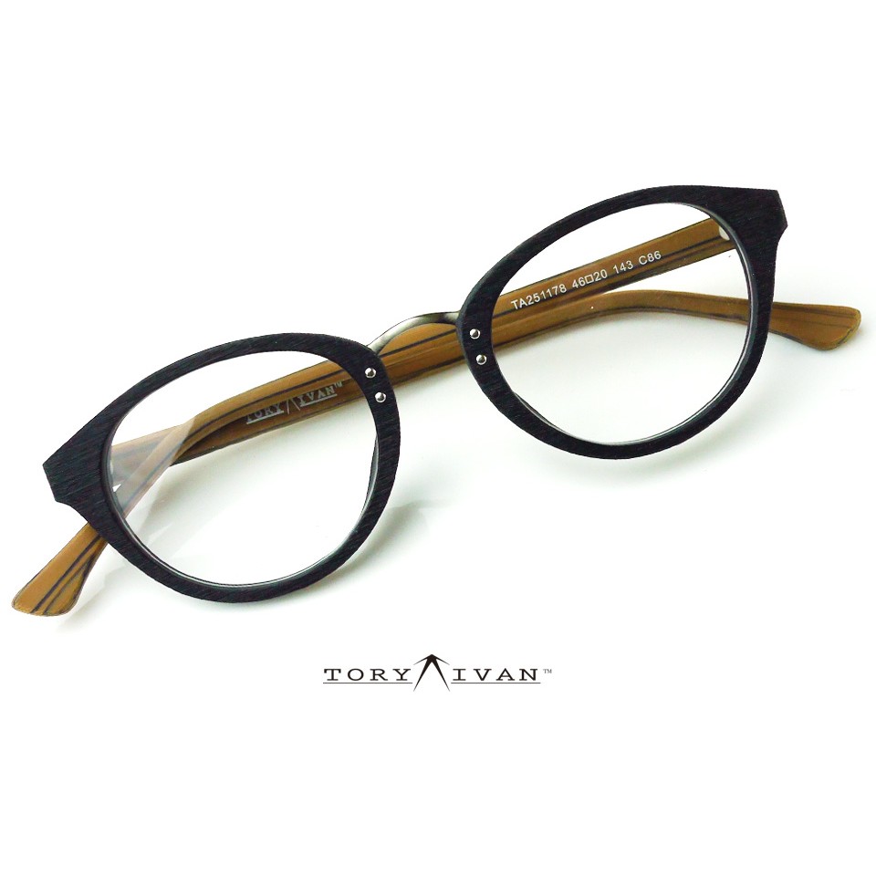 【ToryIvan】X09 板材 木紋 木頭鏡框 木框 日系潮人 復古眼鏡 圓形框架 黑色/咖啡色 手作 Style