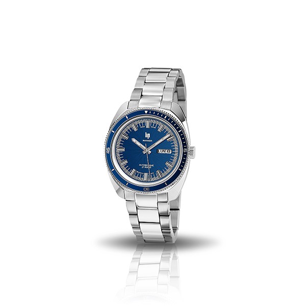 【lip】Marinier精緻雙日曆鋼帶機械腕錶-藍面銀/671363/台灣總代理公司貨享半年保固