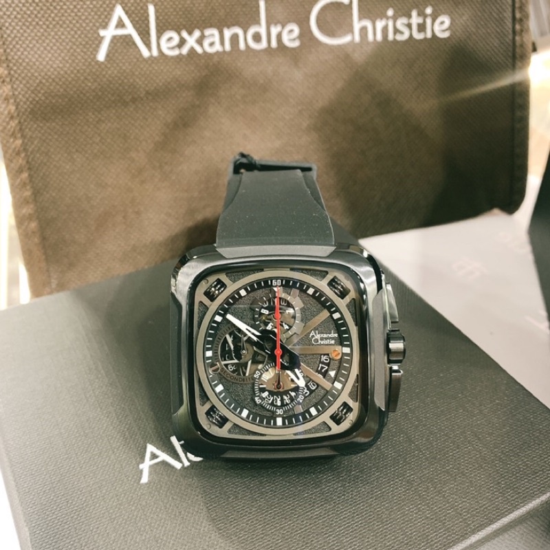 WK.手錶✨Alexandre Christie 6577MC AC 時尚圓方男錶黑色膠錶 防水 原廠保固一年 實體店面