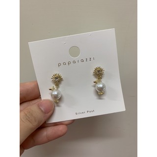 全新-耳針式耳環太陽珍珠鑽925銀針(N9)