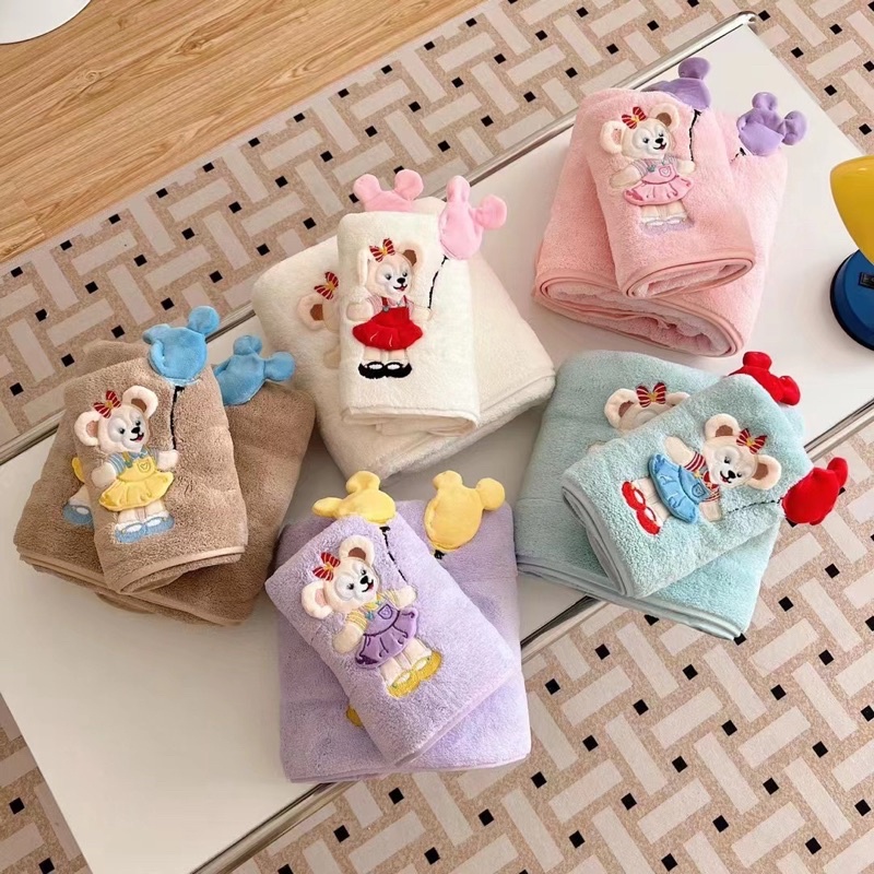 MinnEst》達菲熊🐻卡通立體浴巾 吸水毛巾 兩套組 小熊 禮品首選 嬰兒小被被 迪士尼