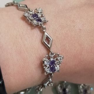 （B）天然紫水晶蝴蝶鍍銀手鍊