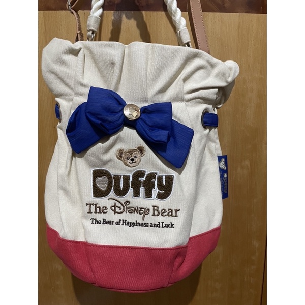 東京海洋迪士尼【Disney】大蝴蝶結 可愛Duffy達菲熊 帆布包 2way 水桶包 肩背包 斜背包