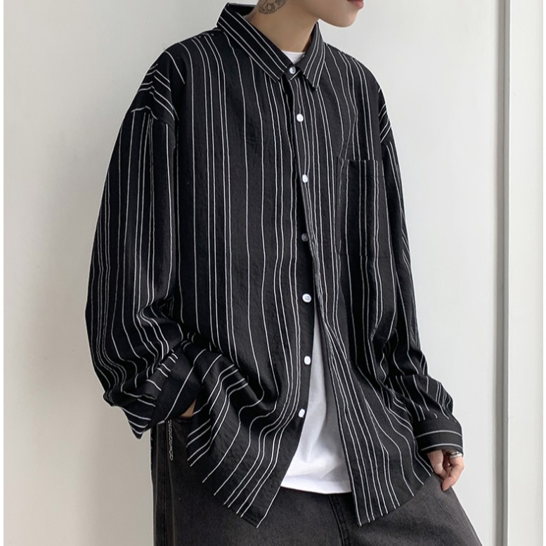 【M世代】韓版 直條紋黑白襯衫 直條紋 小清新 條紋 薄款 長袖 襯衫(M2209)