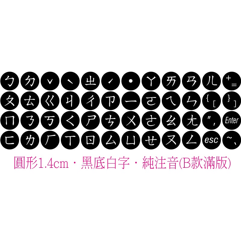 ◎【綠光艸堂】訂製鍵盤貼紙．採客製化．Macbook．圓形1.4cm‧黑底白字‧純注音(B款滿版)