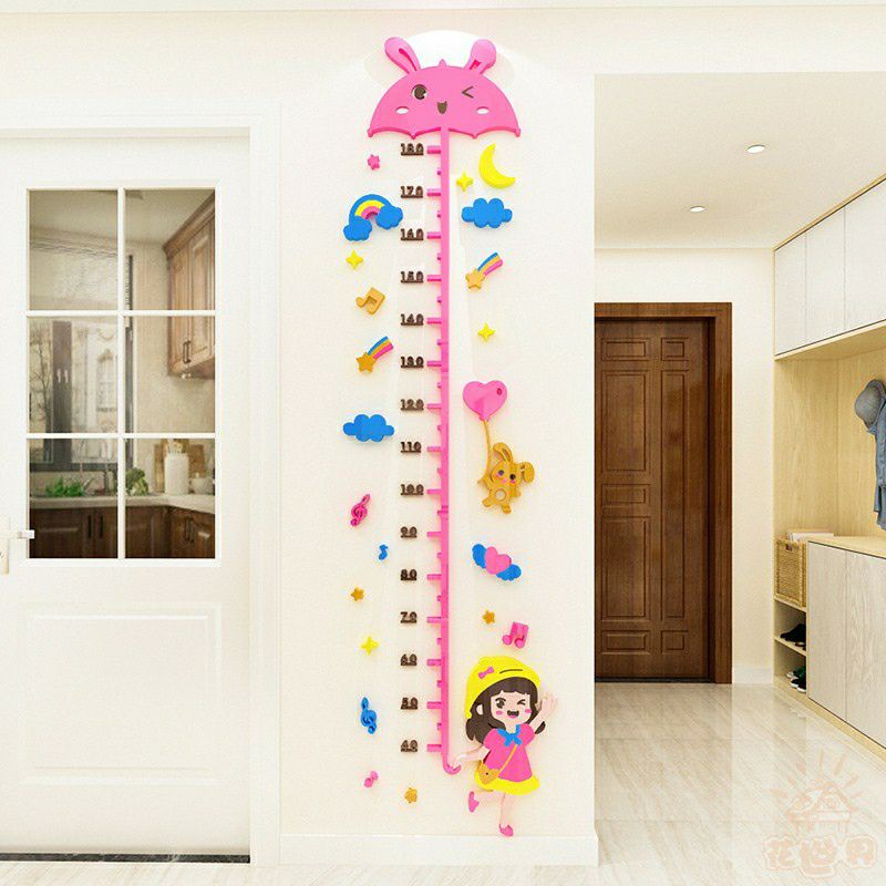 大米米雜貨 預購 可愛 女孩 卡通 3d 立體 水晶 壓克力 身高 身高尺 身高貼 身高壁貼 量身高  牆貼