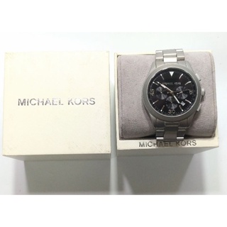 Michael kors 男三眼黑銀金屬錶帶腕錶 MK8469保證正品