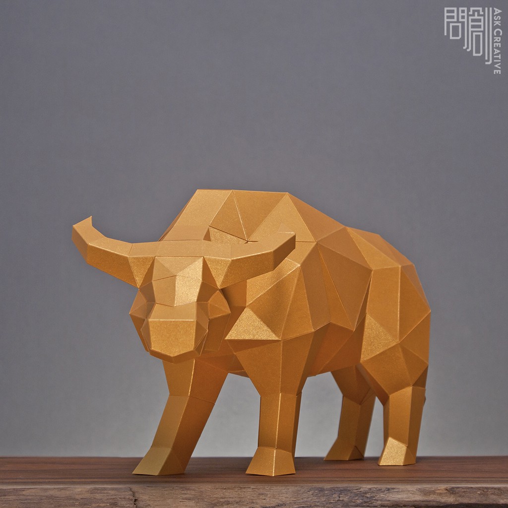 問創設計 DIY手作3D紙模型 禮物 擺飾 節慶系列 - 新年金色水牛