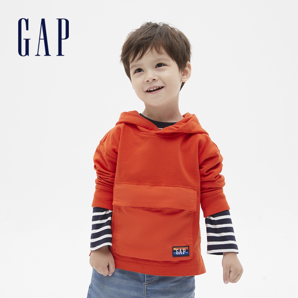 Gap 男幼童裝 亮色刷毛針織帽T-橘紅色(617800)