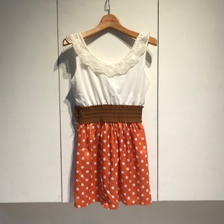 【米倉】(聊聊149)二手韓版女裝vintage連身裙吊帶裙背心裙雪紡洋裝復古懷舊風撞色水玉細肩帶洋裝淑女風連身裙