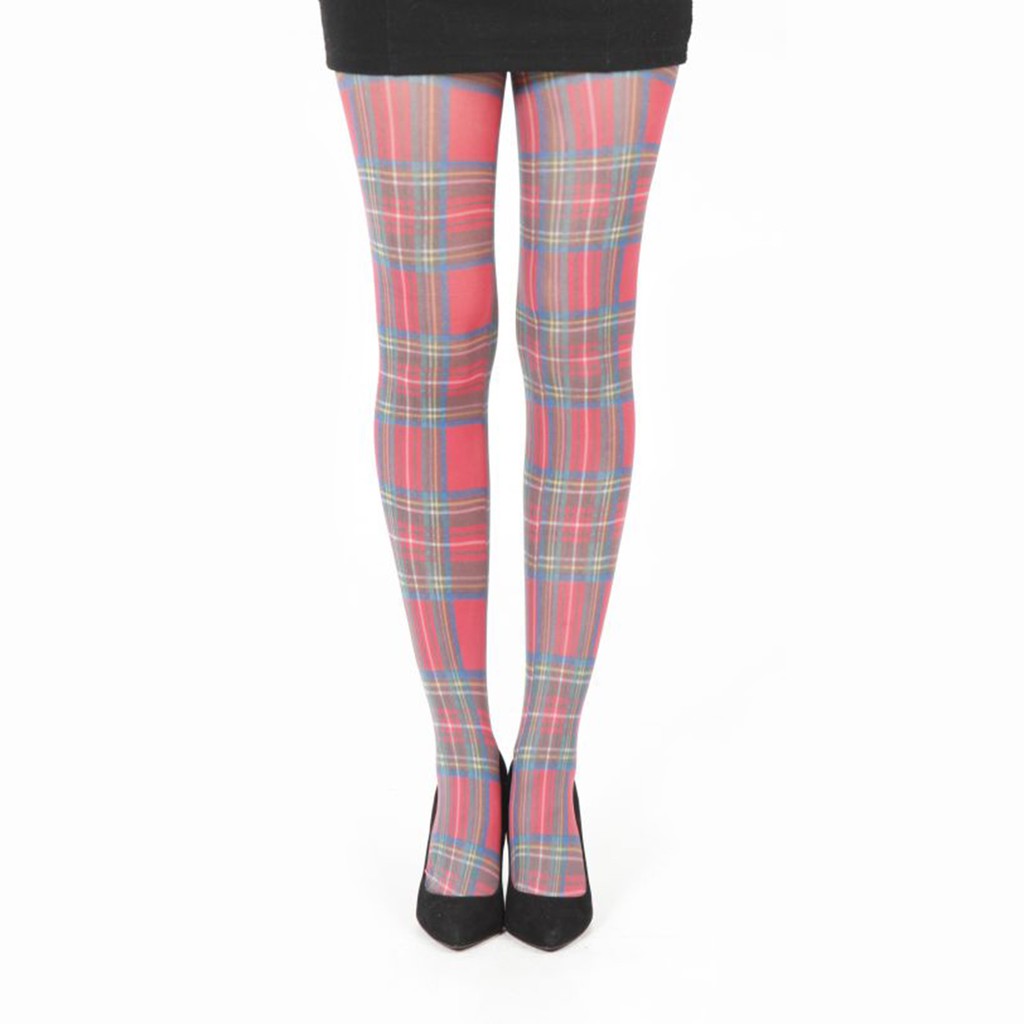 英國進口義大利製Pamela Mann紅綠方格紋印花彈性褲襪