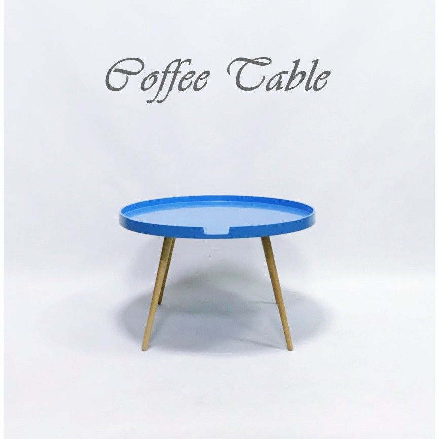 &lt;&lt;東方木&gt;&gt; 藍色 76公分 圓形曲木茶几 邊桌 咖啡桌 搭配原木色實木腳