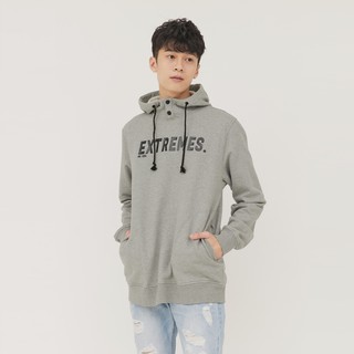 【ERSS】高領開釦厚絨連帽長袖上衣 麻灰 -男【K60211】