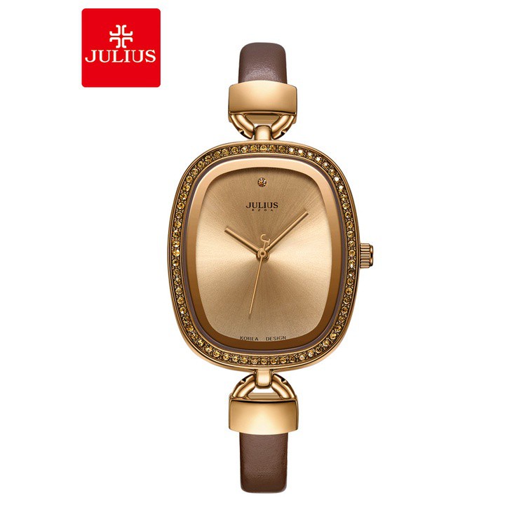 Julius/JULIUS 韓版簡約時尚潮流防水皮帶鑲嵌鑽石手錶女士手錶學生手錶 JA-298