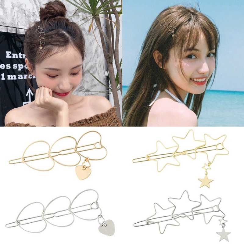 Ins 時尚簡約女性髮夾髮飾鏤空星星心形髮夾7 5cm 金屬幾何髮夾頭飾 蝦皮購物