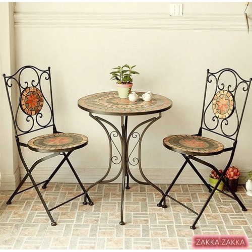 (永美小舖)  馬賽克桌椅組 1桌2椅 黑色 歐式風格 桌子 椅子 休閒桌 庭園 陽台 咖啡廳
