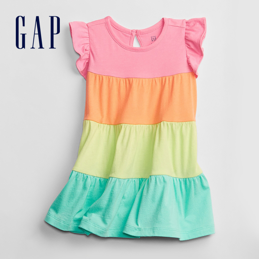 Gap 嬰兒裝 彩虹撞色圓領洋裝-彩色拼接(713598)