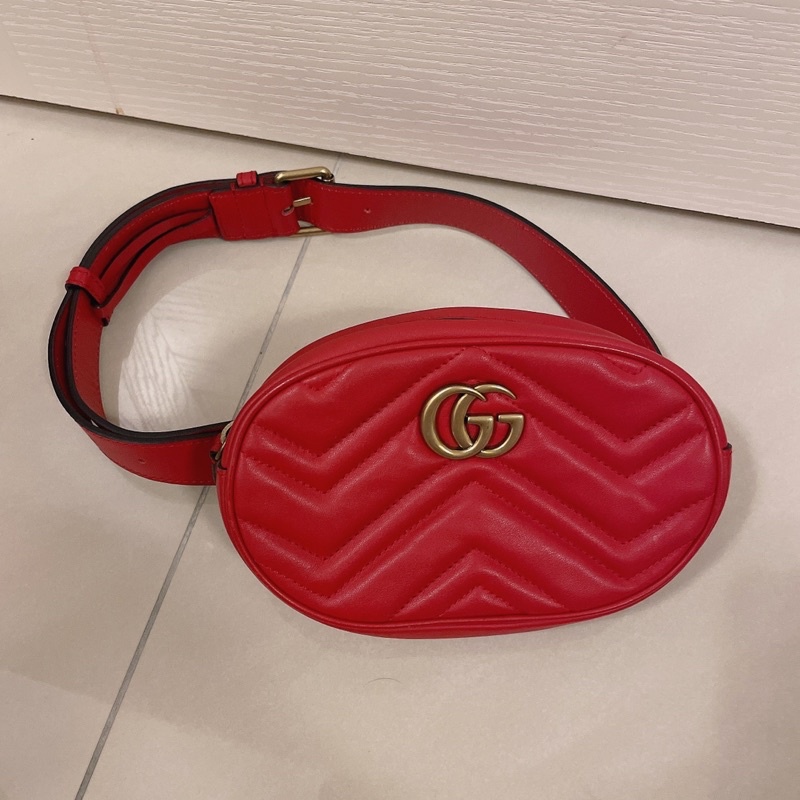 gucci 二手 經典款 腰包 霹靂包 側背包 復古 百搭 經典紅色 皮帶式 容量大 休閒運動 小廢包