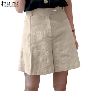 Zanzea 女士休閒純色前拉鍊鬆緊腰鈕扣寬鬆時尚短褲
