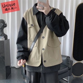 👉獨衣無二👈 兩色入 M-2XL 高質感 純棉 男女生冬天衣服 男女可穿情侶裝 情侶外套 韓版潮流時尚假兩件休閒外套