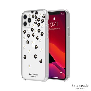 Kate Spade iPhone 11 Pro 5.8吋 Scattered Flowers 黑白小花透明殼+金色鑲鑽