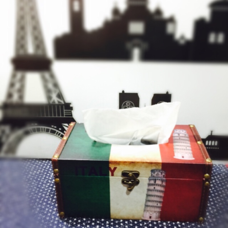 義大利復古懷舊風格木質皮革面紙盒，工業風格木質皮革面紙盒 現貨