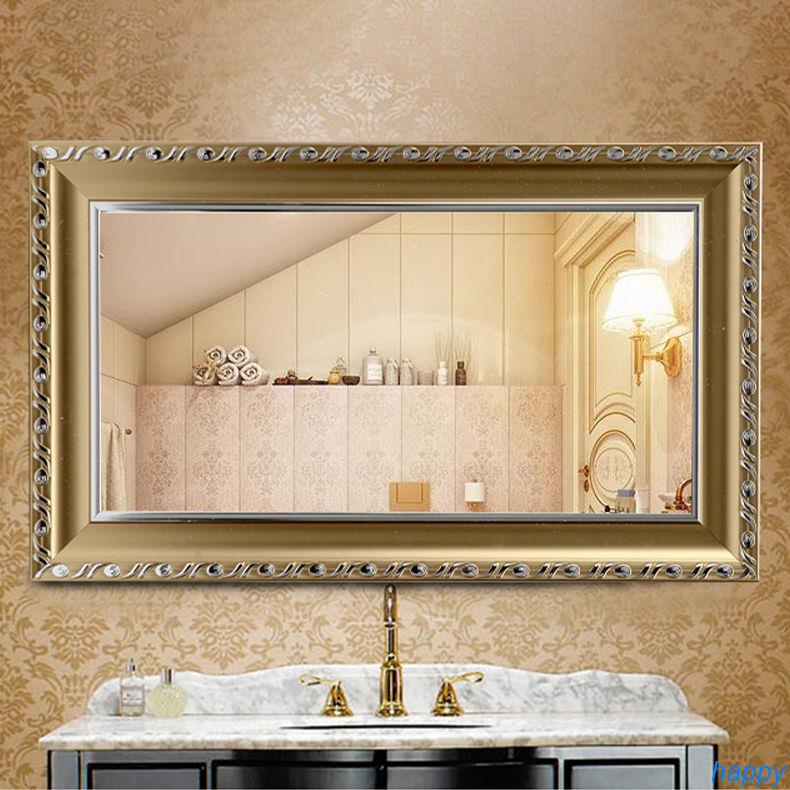 歐式化妝鏡臺式公主鏡全身鏡長方形掛墻浴室廁所衛生間壁掛帶框happy妹家具