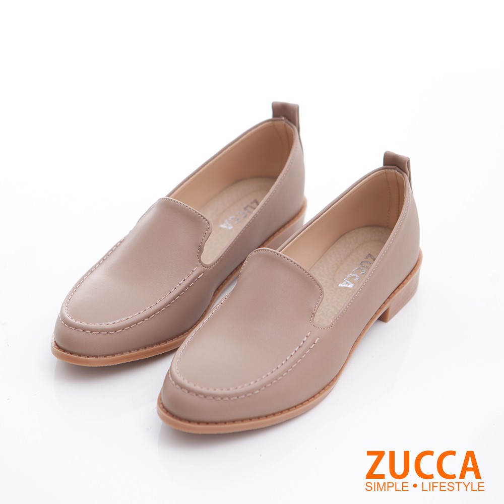 【ZUCCA】圓方皮革素面平底鞋-z6802lc-駝