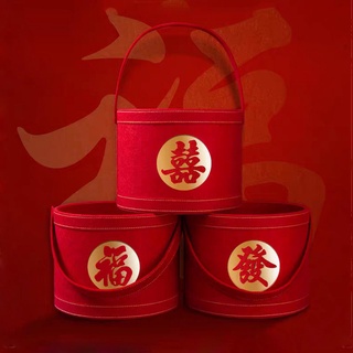 Image of 福桶福字抱抱桶 新年銀柳福桶 紅色包裝盒開業年宵花材料大麥插花盒