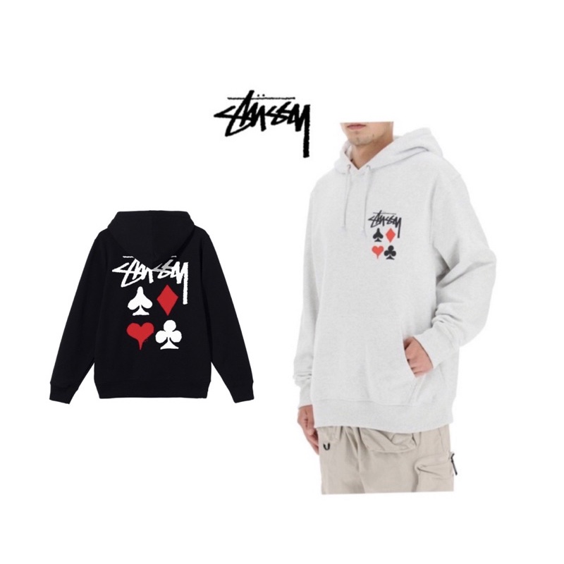 美國正品STUSSY FULL DECK hooded 黑桃 撲克 潮流 滑板 連帽長袖T恤 帽T