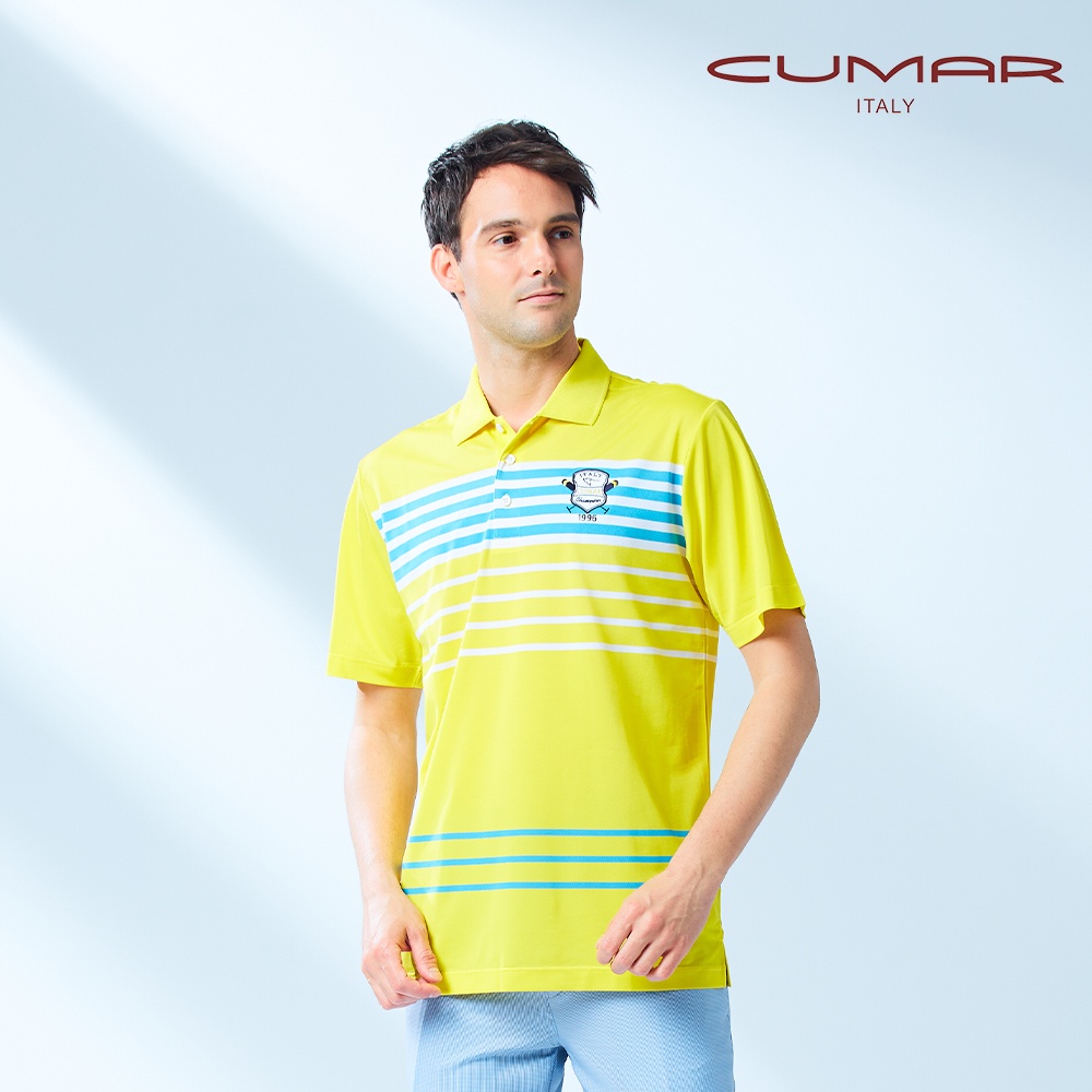 【CUMAR】男裝短袖吸濕排汗抗UV POLO衫 168219-74黃藍色