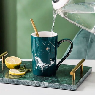 免運-馬克杯 茶杯#陶瓷馬克杯 創意星空鯨魚。