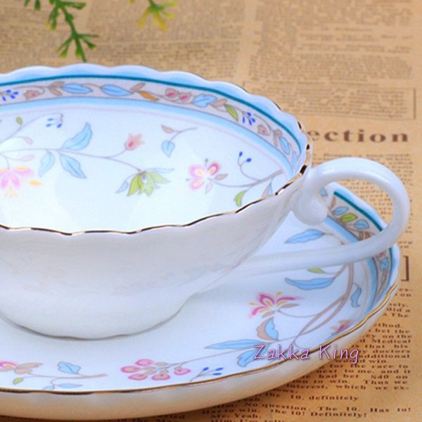 (永美小舖) 花茶杯 骨瓷咖啡杯 兩杯碟組 歐式古典草葉集咖啡杯 對杯 下午茶杯 收藏 居家咖啡廳餐廳