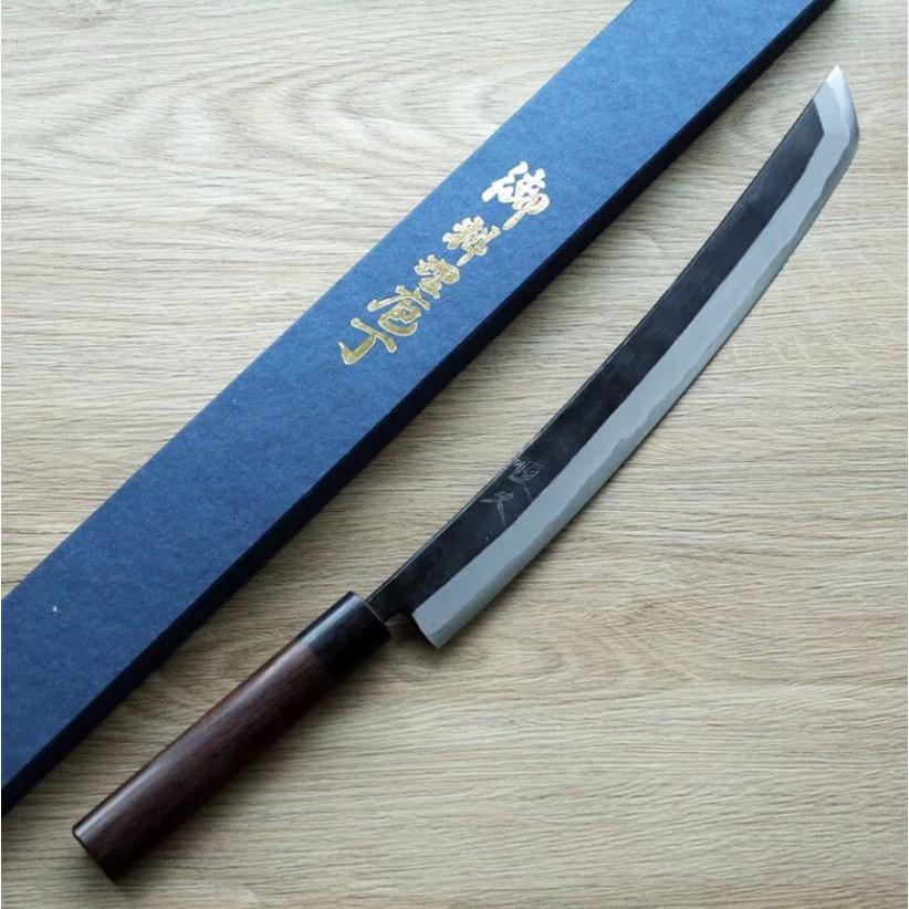 [現貨][可信用卡分期]日本製 越前打刃物 KNIFE GALLERY 恆久 先丸柳刃 300mm 青紙鋼 黑打 雙刃