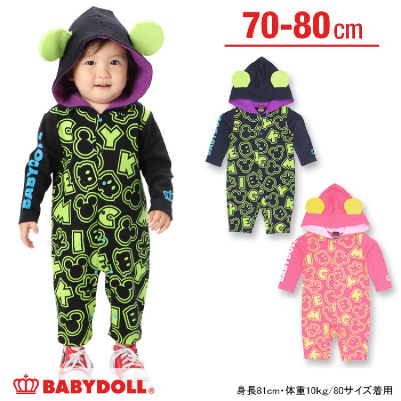 降價！日本帶回Babydoll正品迪士尼米奇長袖連帽連身衣