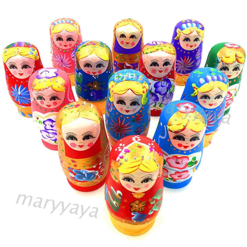 瑪麗 5 件套娃娃木製俄羅斯嵌套頭巾套娃手繪