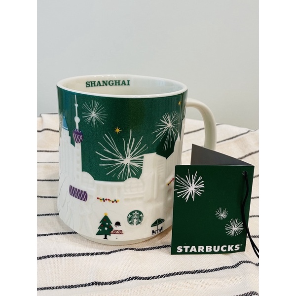 ［星巴克 Starbucks] 上海 Shanghai 城市杯 浮雕杯 綠光耶誕