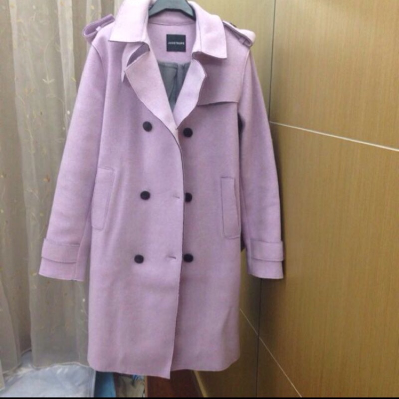 Burberry風衣造型粉紫色90%羊毛大衣